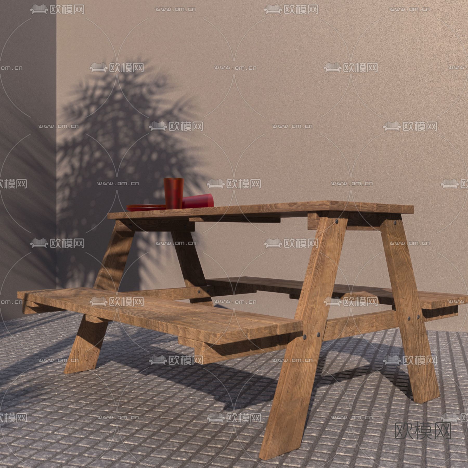 自然风户外桌椅免费3d模型下载