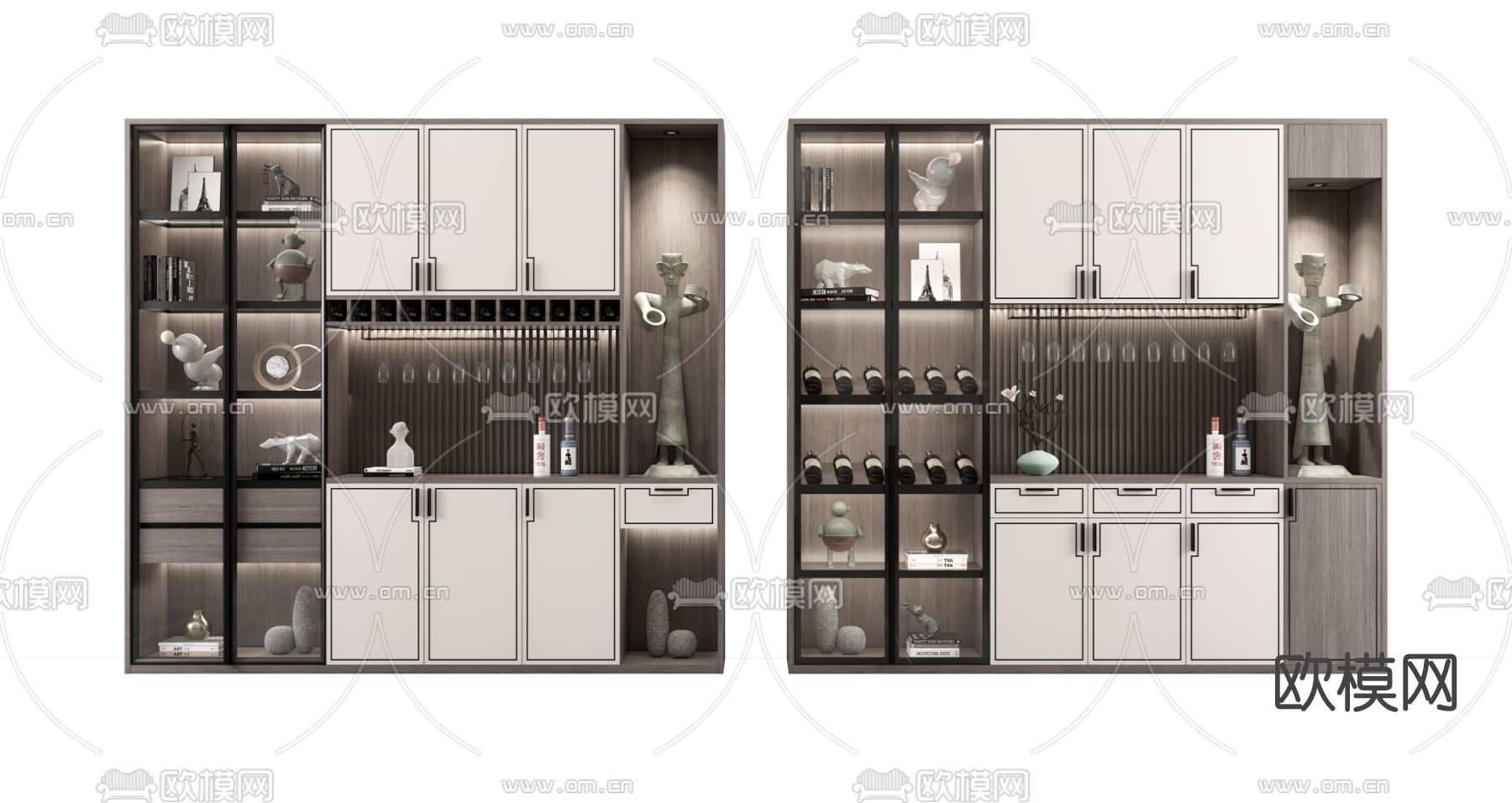 新中式酒柜su模型下载（渲染图1）