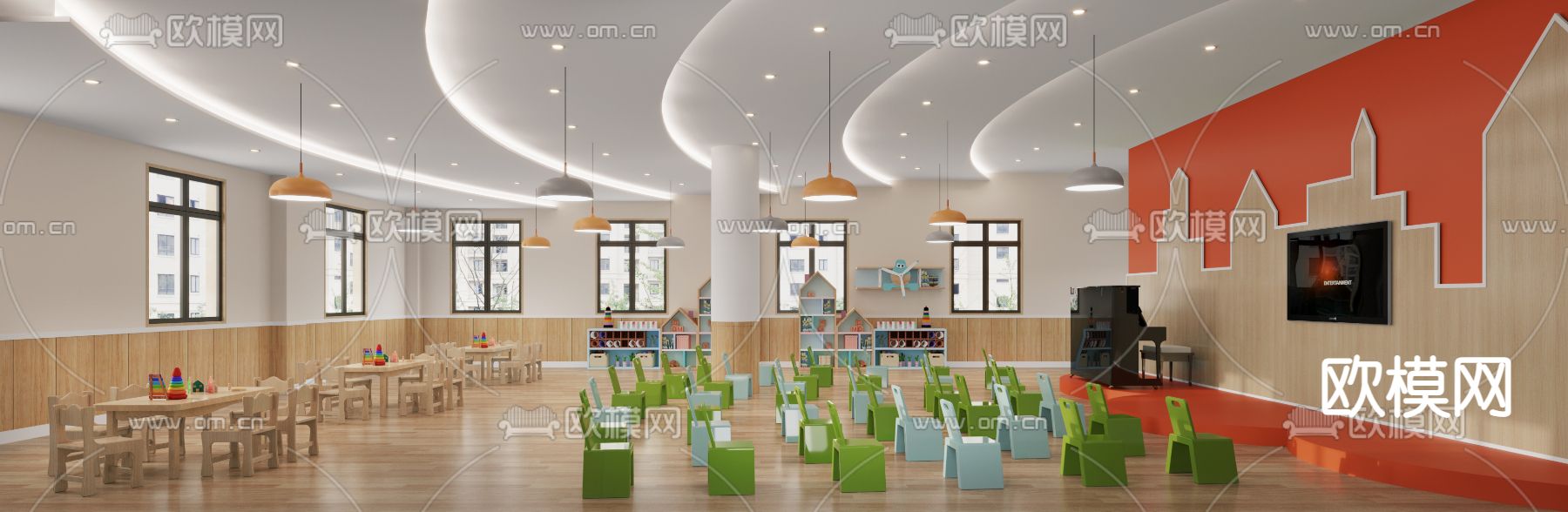 现代幼儿园教室3d模型下载（渲染图1）