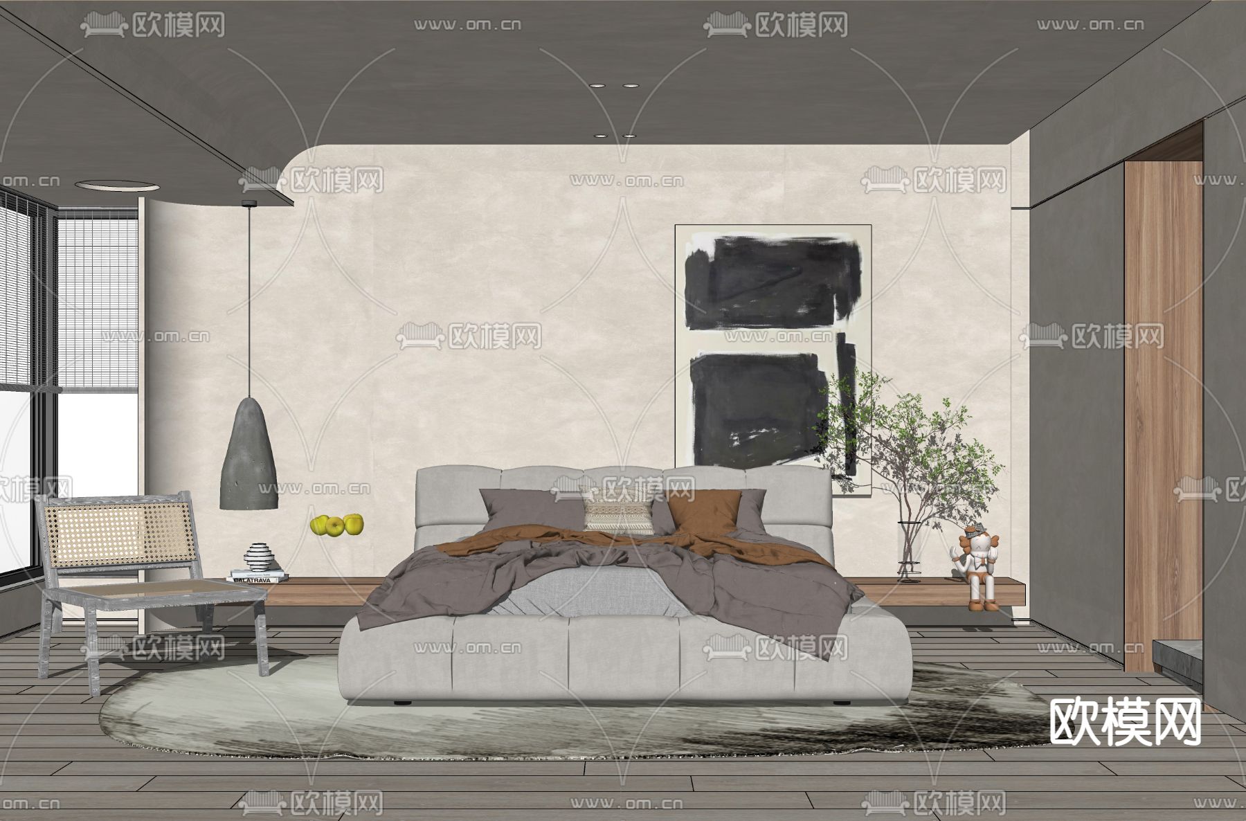 侘寂风卧室su模型下载（渲染图2）