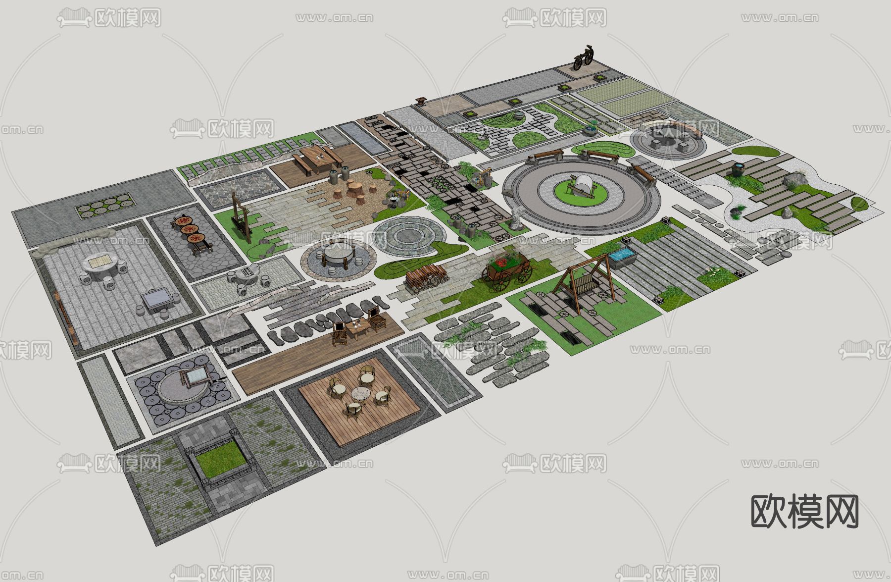 中式庭院铺地小品su模型