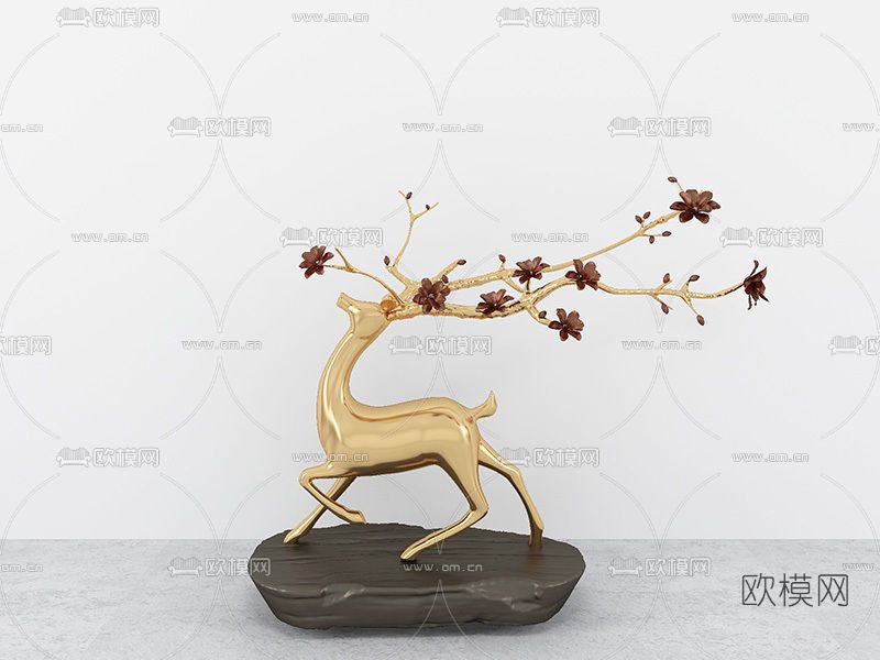 现代花鹿雕塑免费3d模型下载