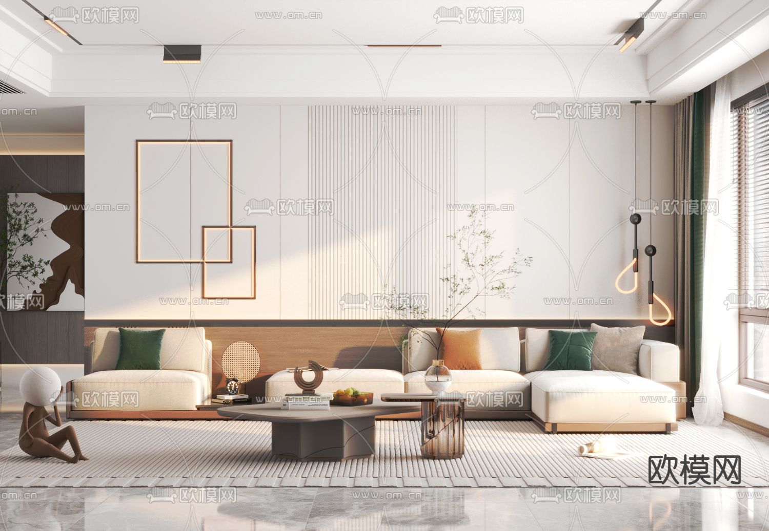 现代布艺转角组合沙发3d模型下载