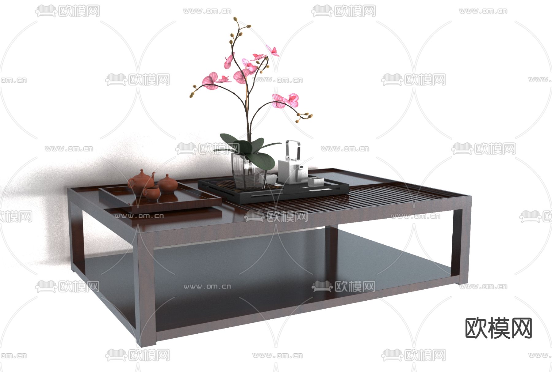 新中式实木茶几免费3d模型下载