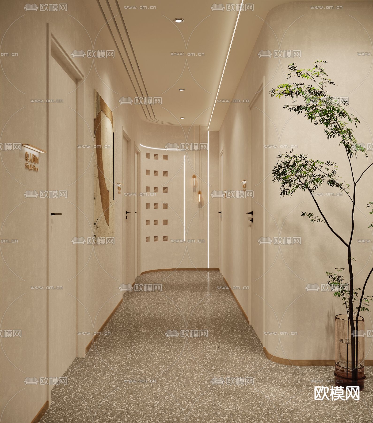侘寂风美容院过道走廊3d模型
