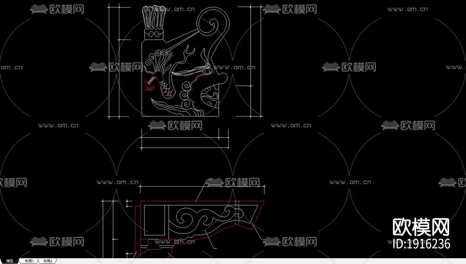 牌樓牌坊CAD施工圖下載(渲染圖6)