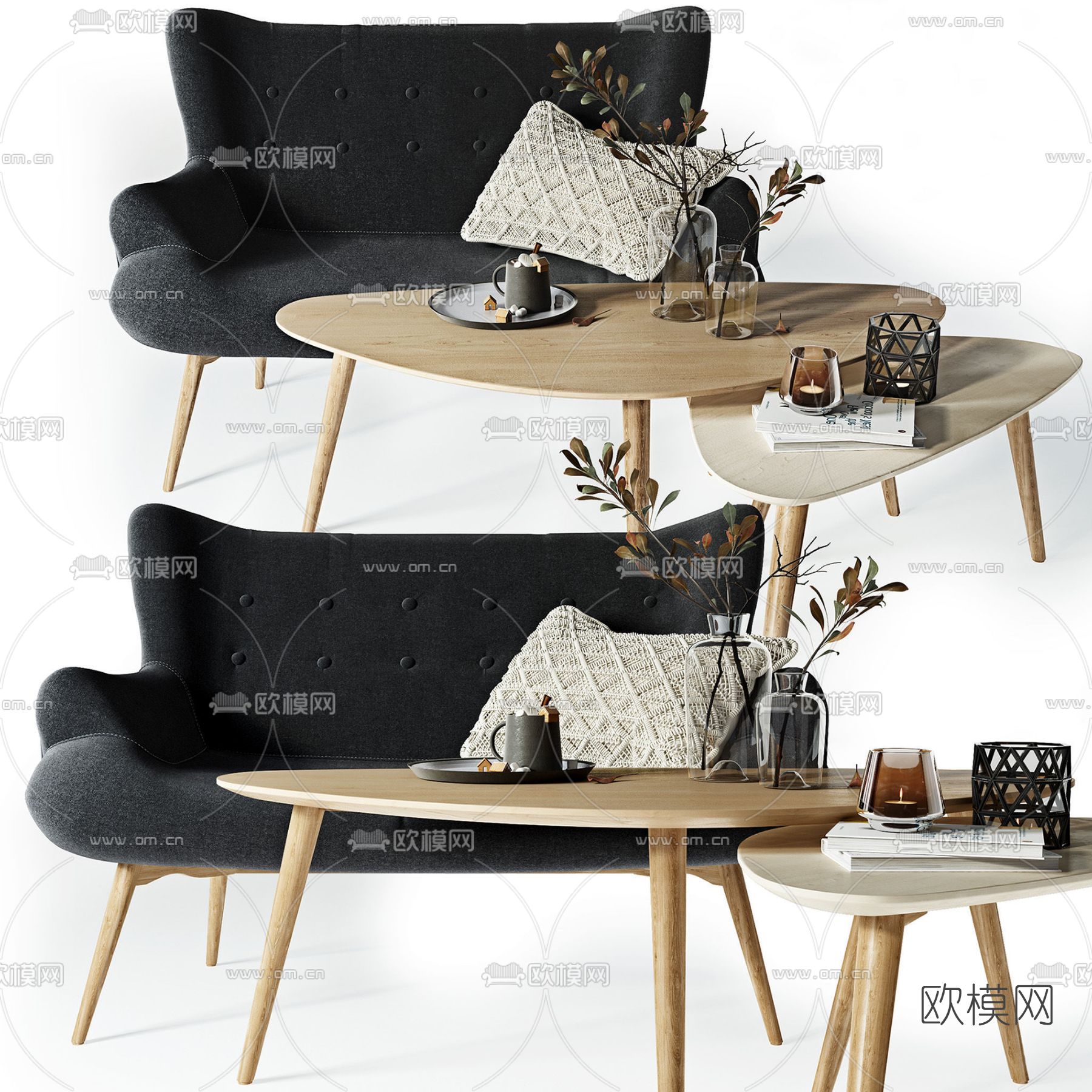 北欧双人沙发茶几免费3d模型下载