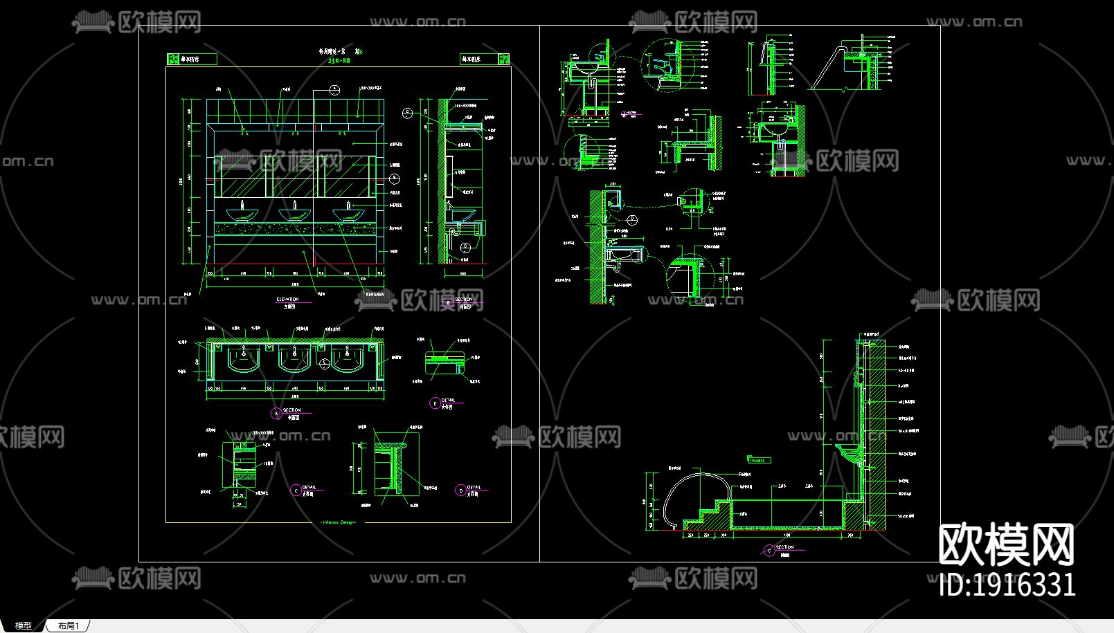 卫生间cad施工图下载