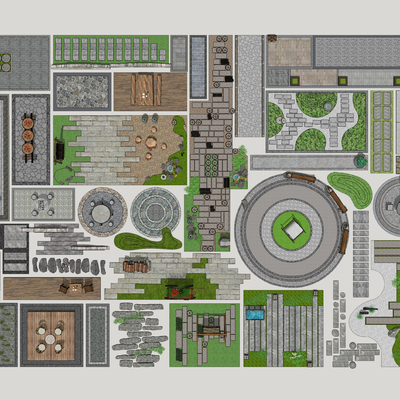  中式庭院铺地小品su模型 