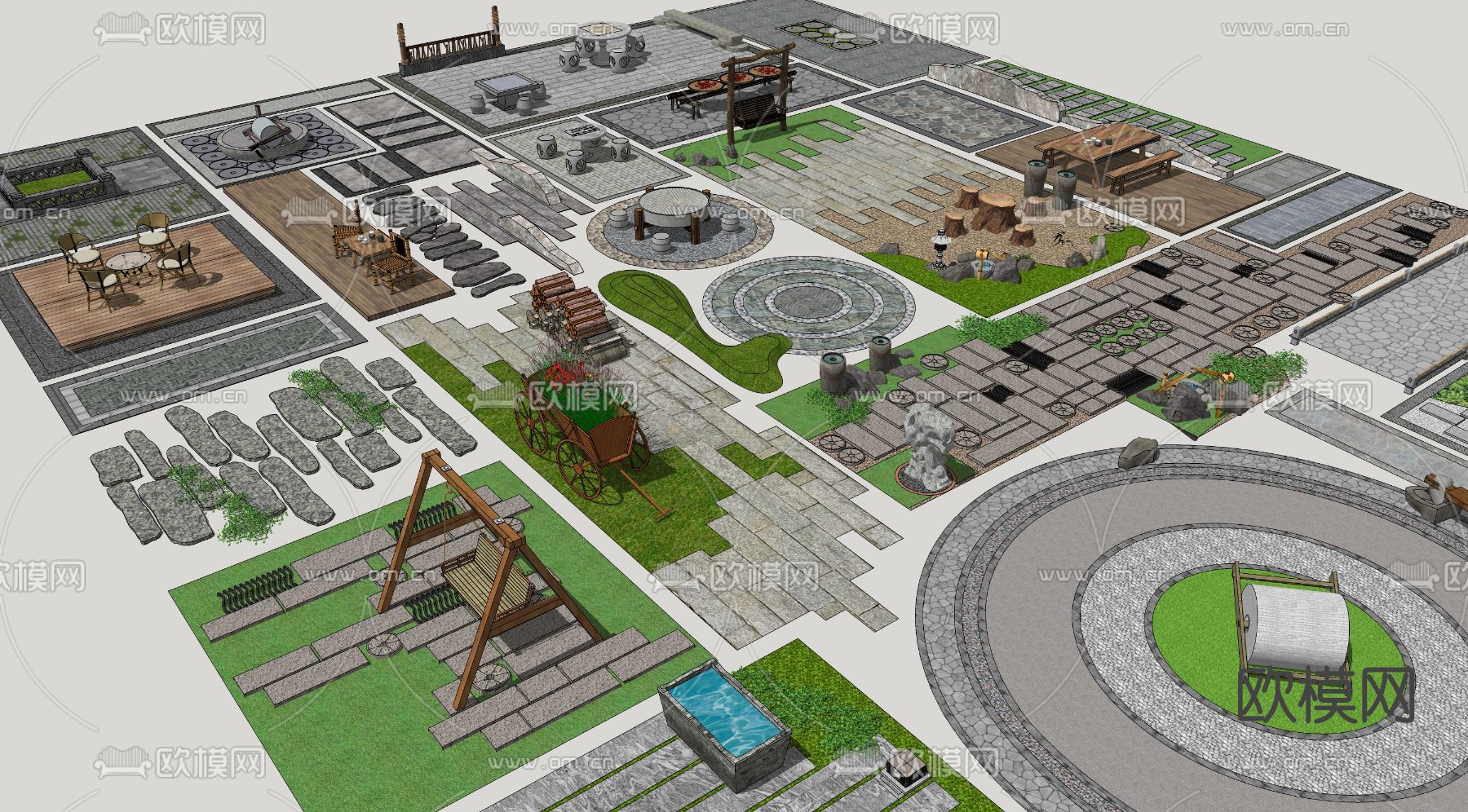 中式庭院铺地小品su模型