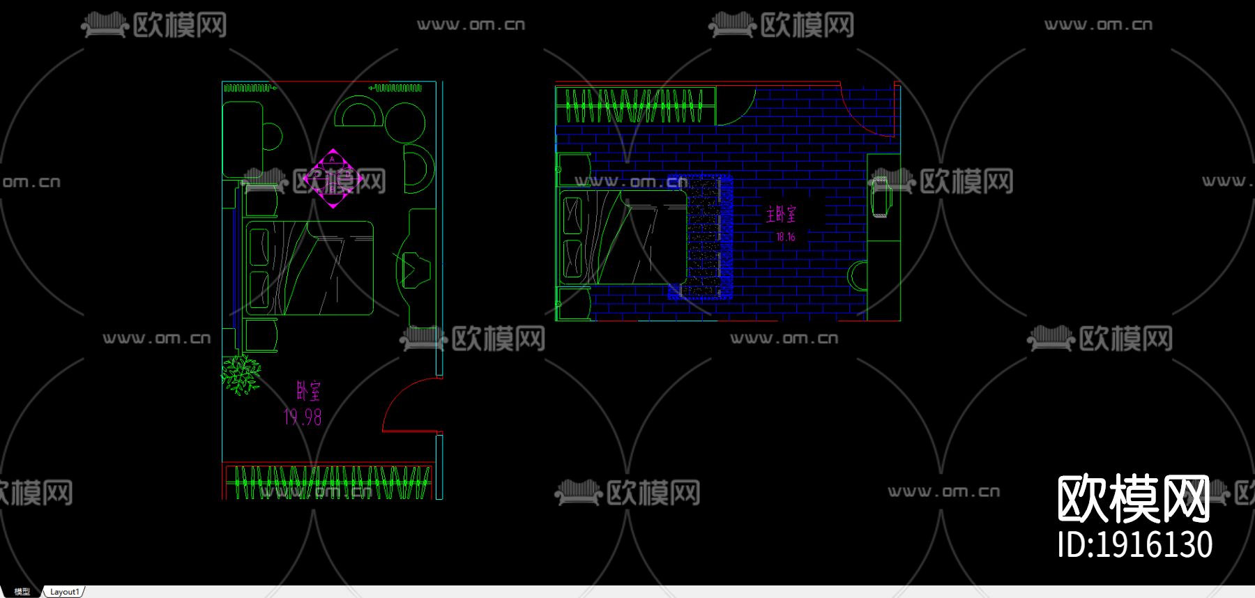 卧室cad平面图下载
