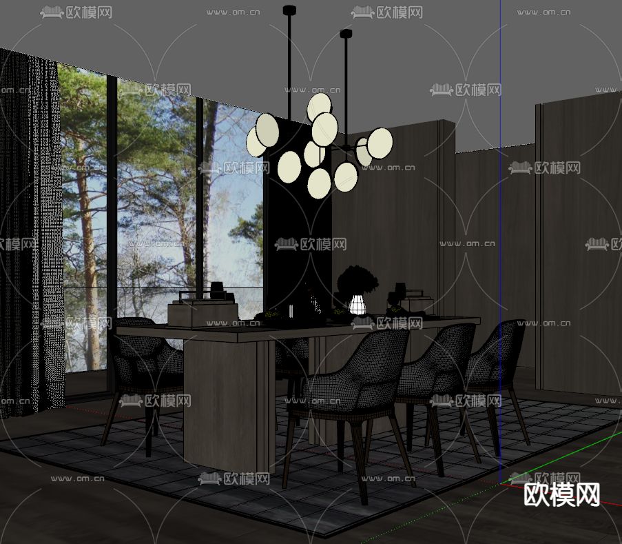 现代轻奢餐厅su模型下载（渲染图2）