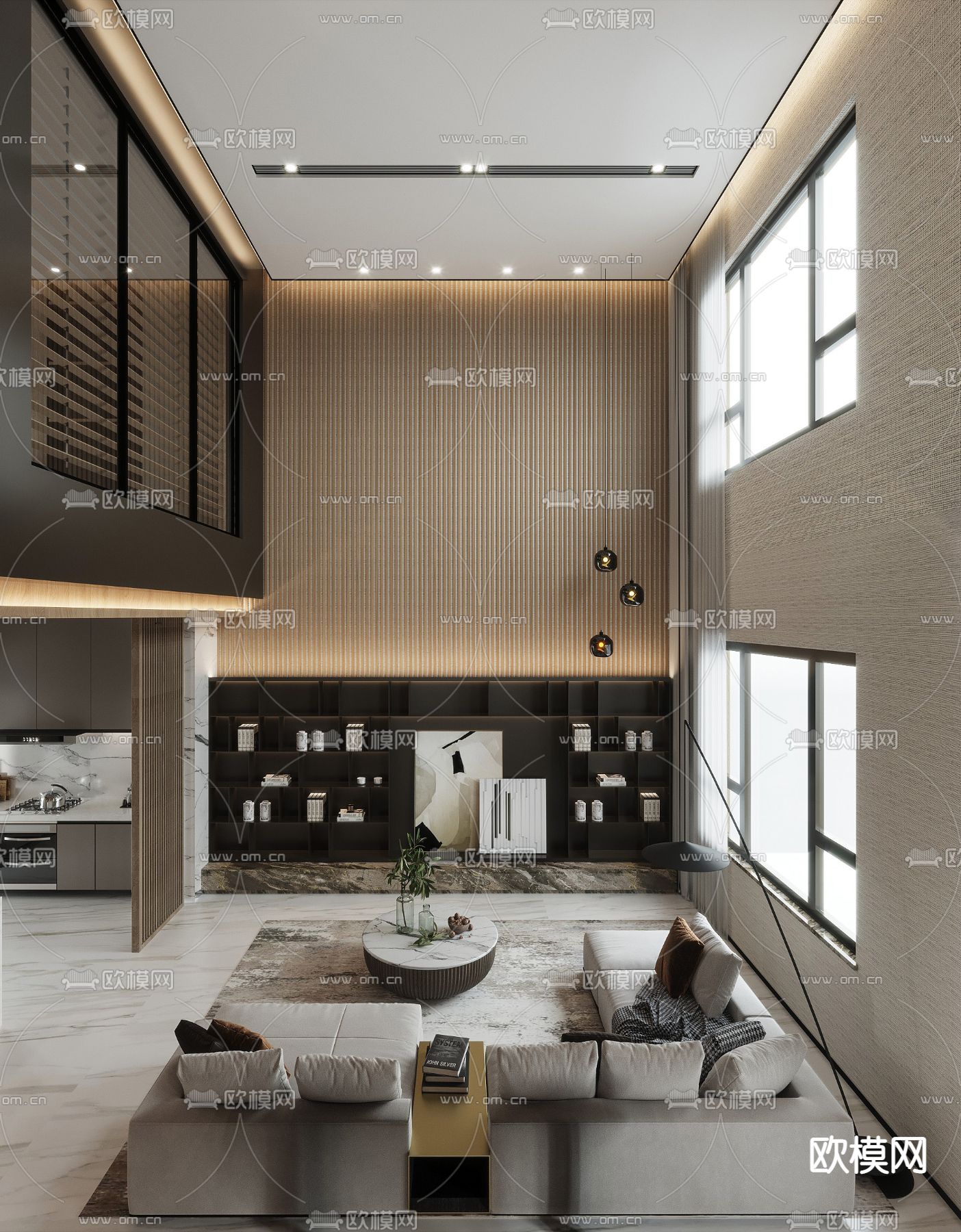 现代别墅大堂餐厅3d模型下载（渲染图3）