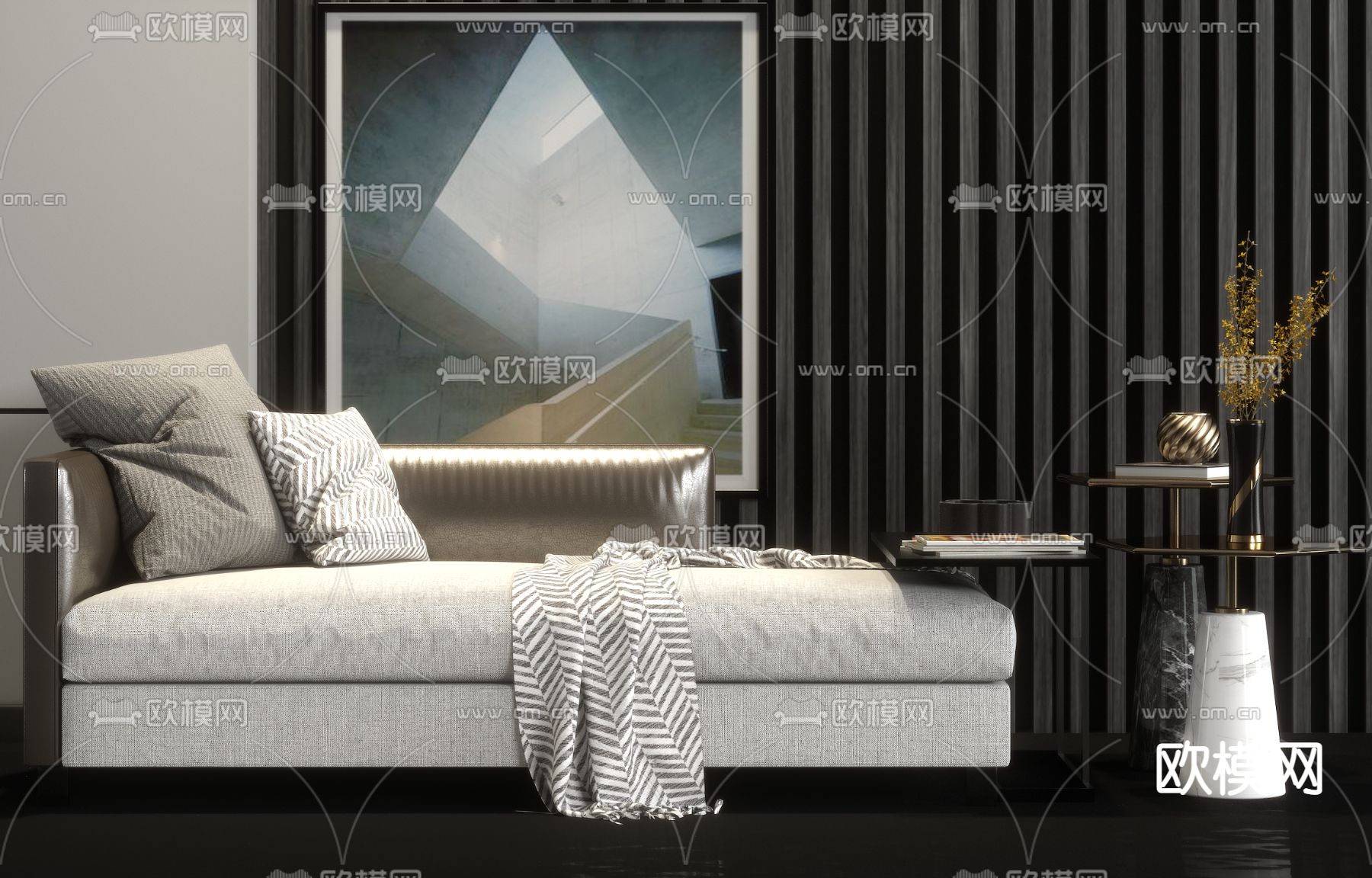 现代轻奢床尾凳su模型下载（渲染图1）