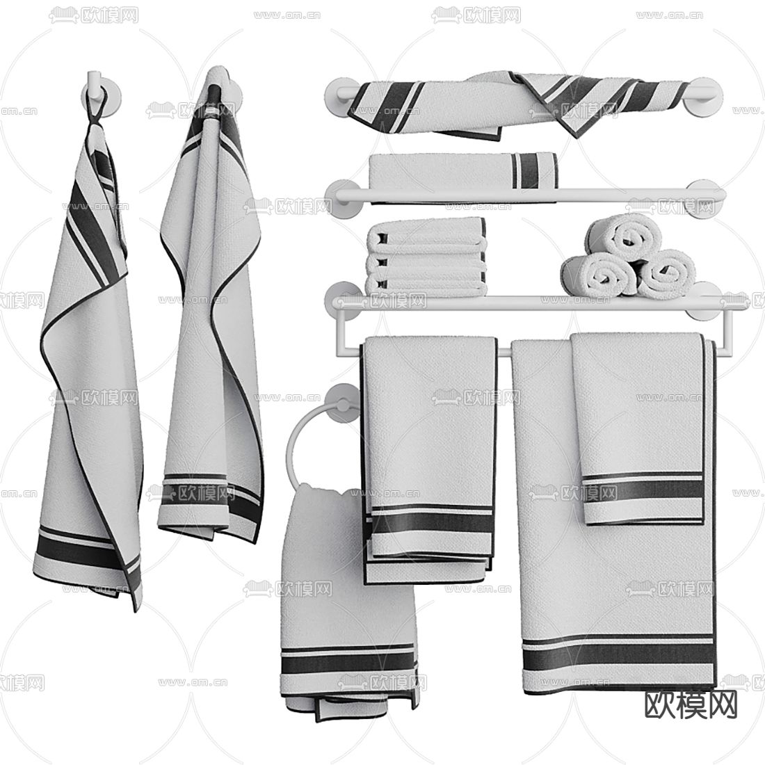 现代毛巾毛巾架3d模型下载（渲染图2）