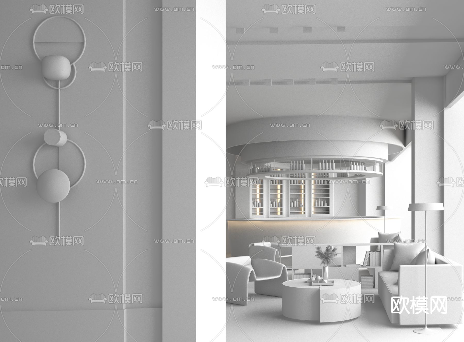 LSD Interior Design 现代售楼处水吧区3d模型下载（渲染图2）