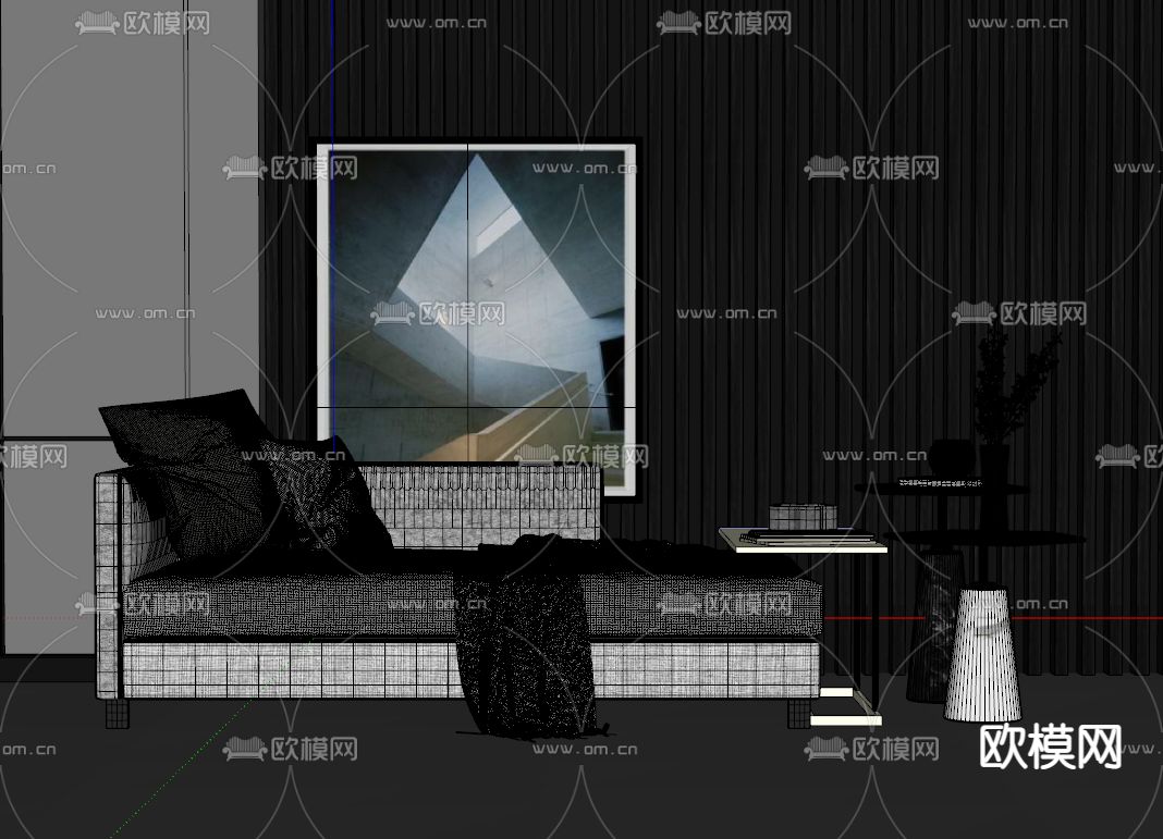 现代轻奢床尾凳su模型下载（渲染图2）