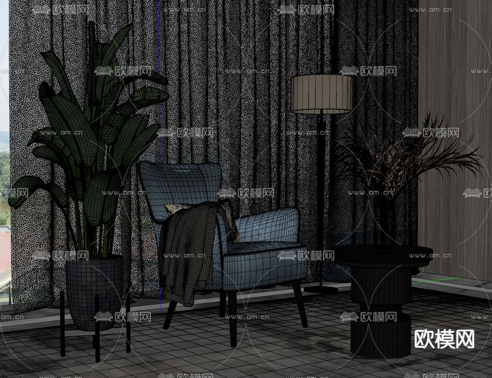 现代轻奢单人沙发su模型下载（渲染图2）