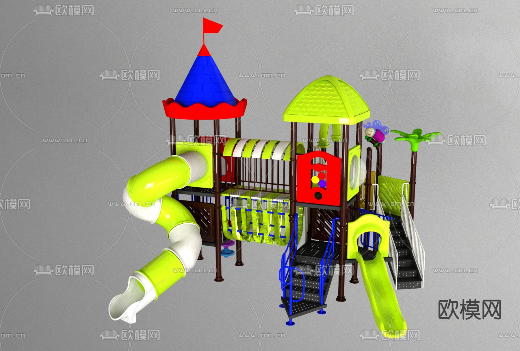 现代儿童游乐滑梯免费3d模型下载