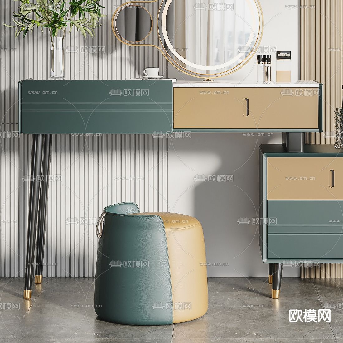 现代轻奢梳妆台3d模型下载（渲染图2）