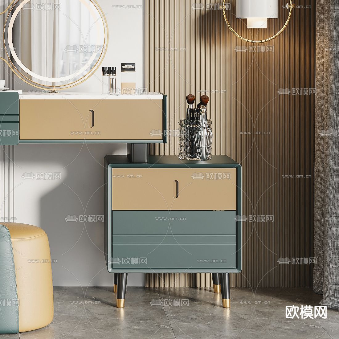 现代轻奢梳妆台3d模型下载（渲染图4）