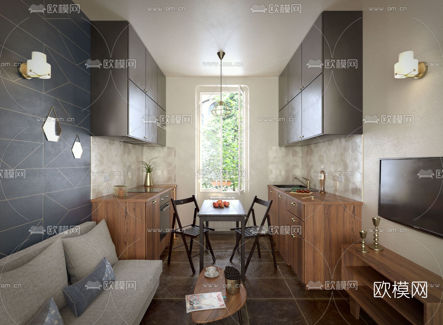 北欧公寓客厅餐厅免费3d模型下载
