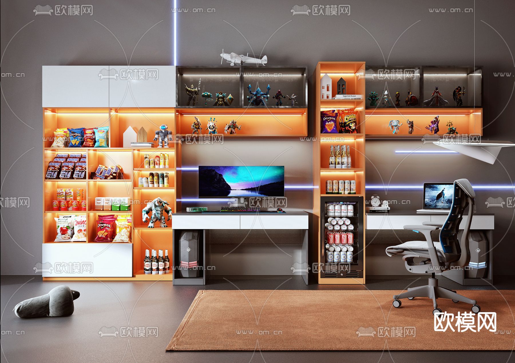 现代电竞桌椅su模型