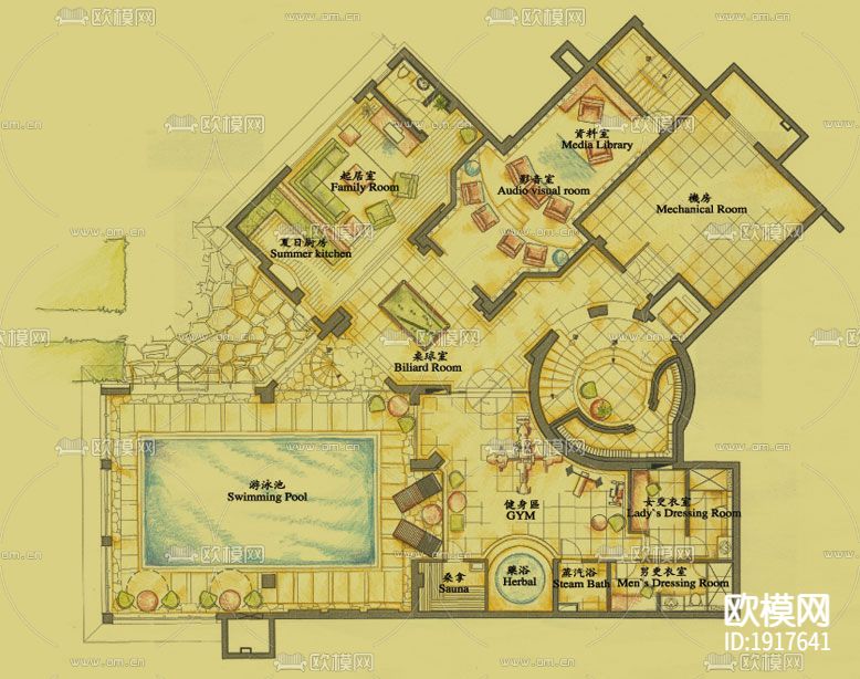北京某墅别墅全套图带效果图下载（渲染图7）