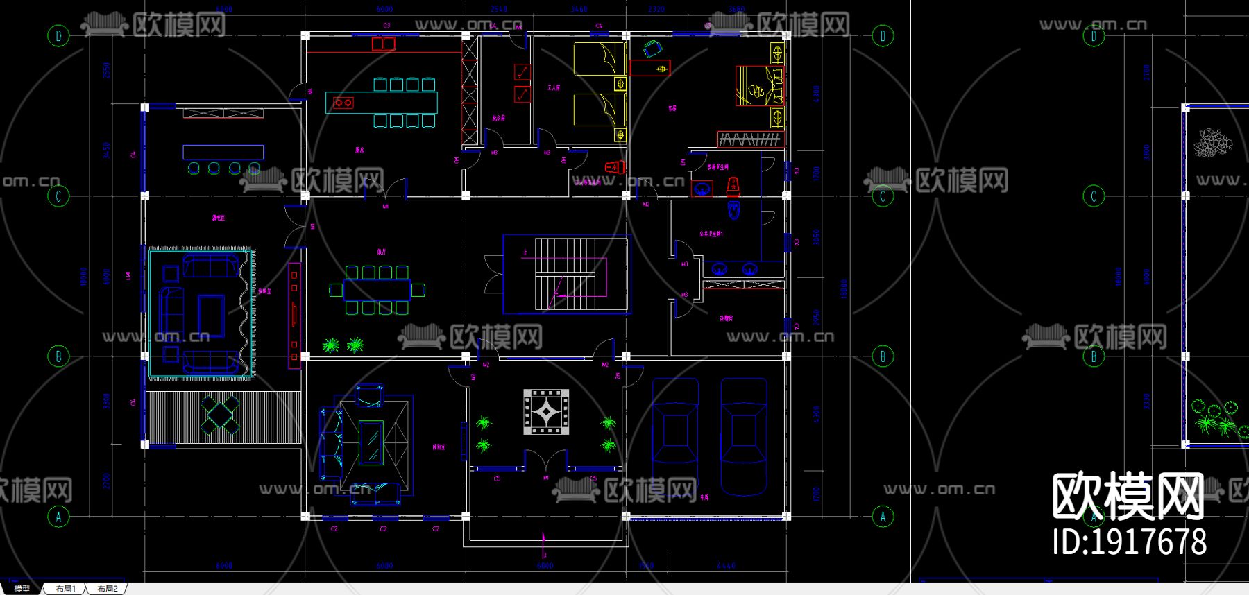 别墅一号楼施工图下载（渲染图1）