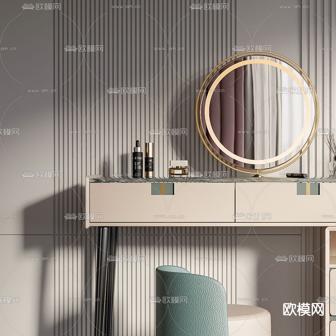 现代轻奢梳妆台3d模型下载（渲染图3）