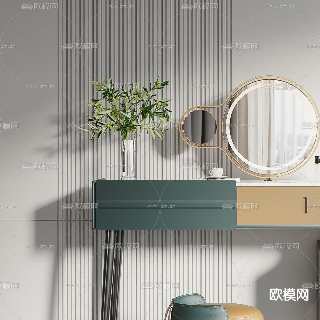 现代轻奢梳妆台3d模型下载（渲染图3）