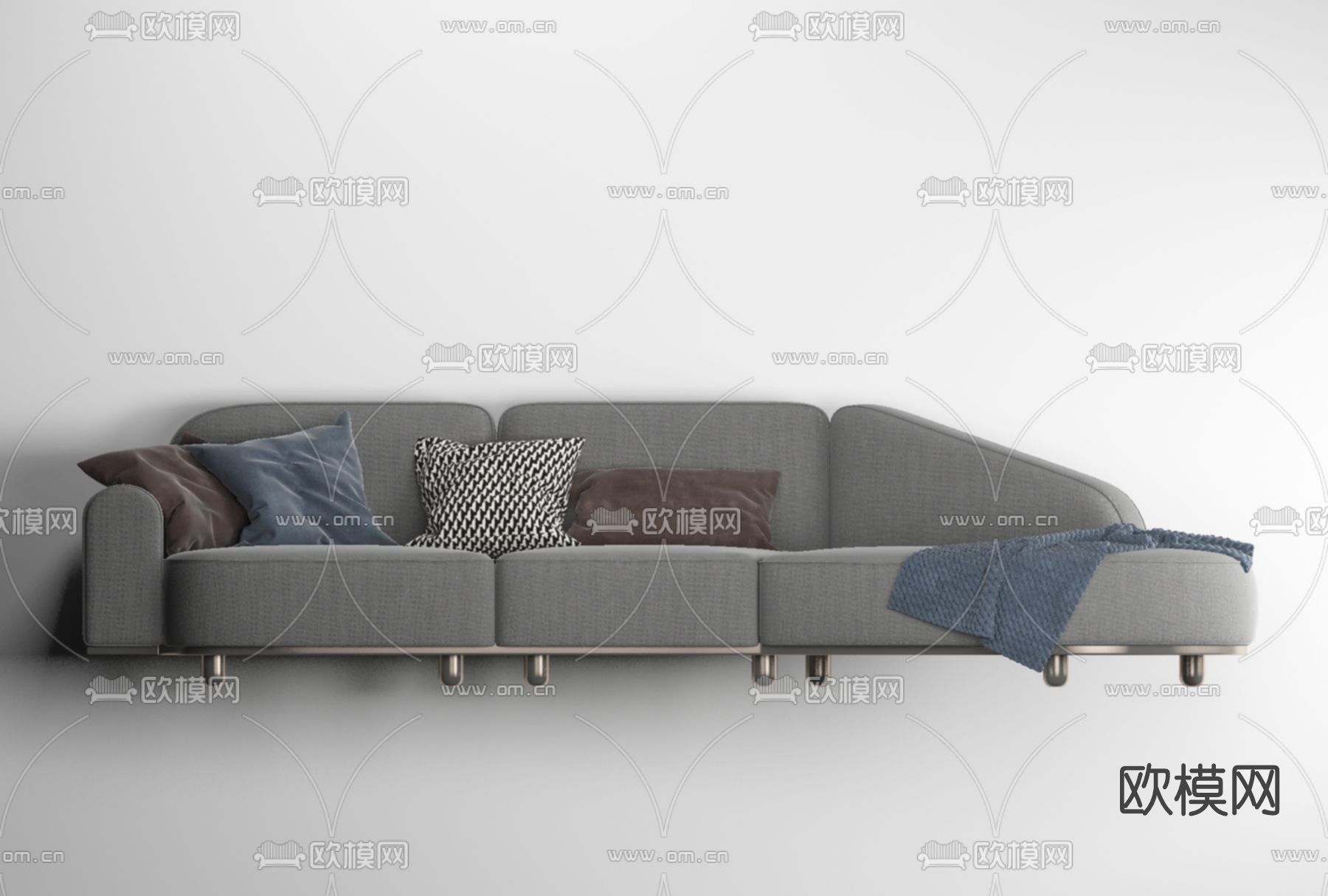 现代布艺多人沙发免费3d模型下载
