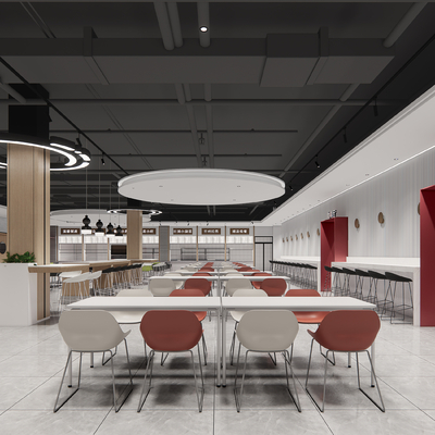  现代员工食堂su模型 