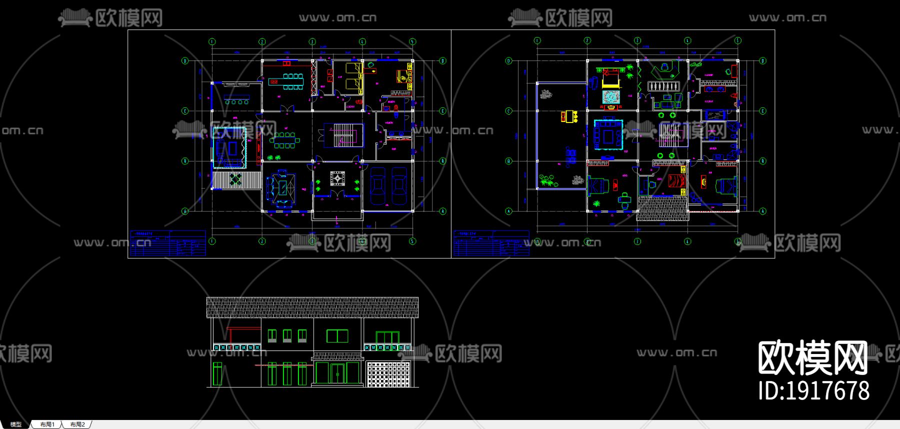 别墅一号楼施工图下载（渲染图2）