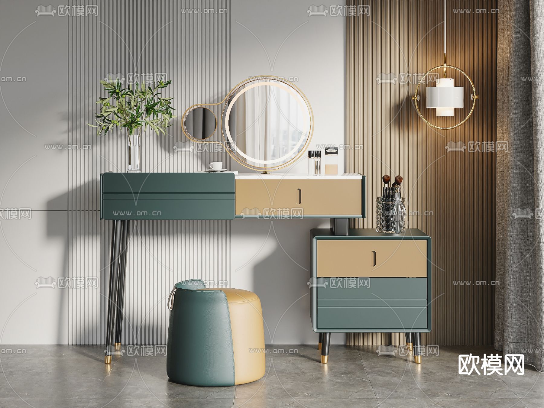 现代轻奢梳妆台3d模型下载（渲染图1）