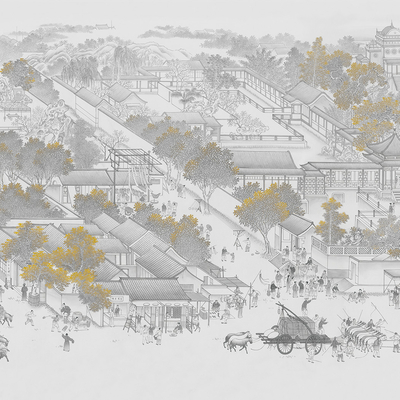  新中式刺绣清明上河图壁纸 