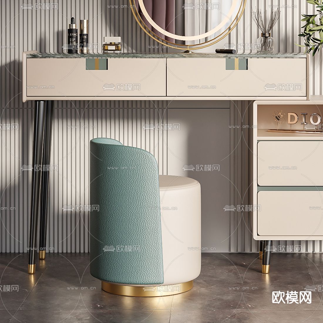 现代轻奢梳妆台3d模型下载（渲染图4）