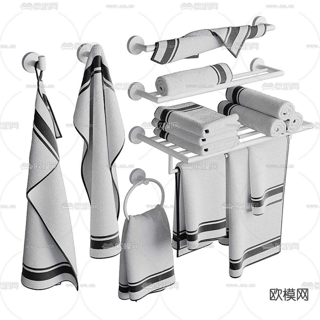 现代毛巾毛巾架3d模型下载（渲染图1）