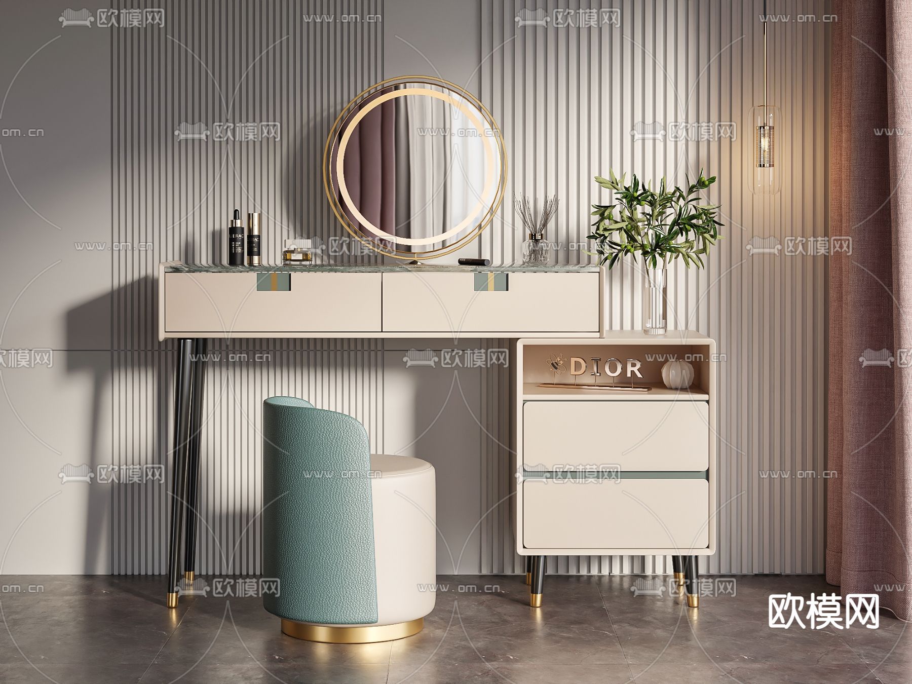 现代轻奢梳妆台3d模型下载（渲染图1）