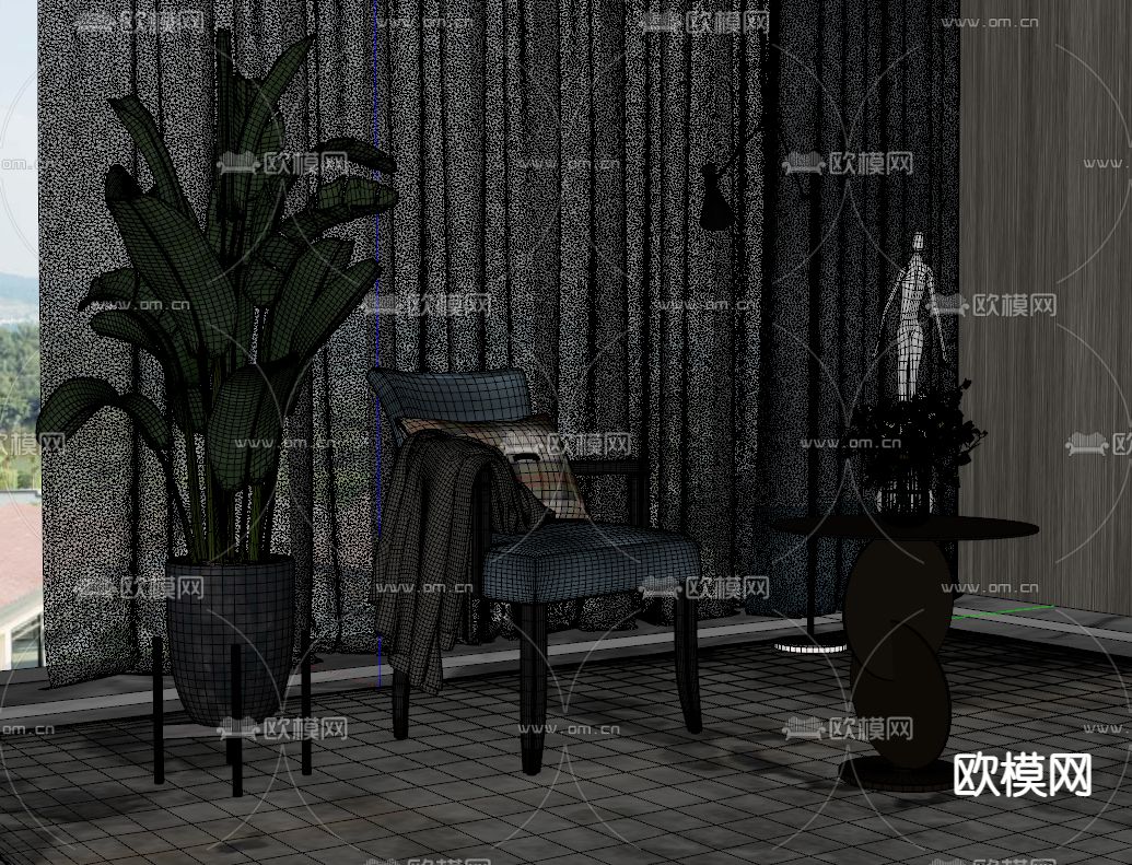 北欧轻奢单椅su模型下载（渲染图2）