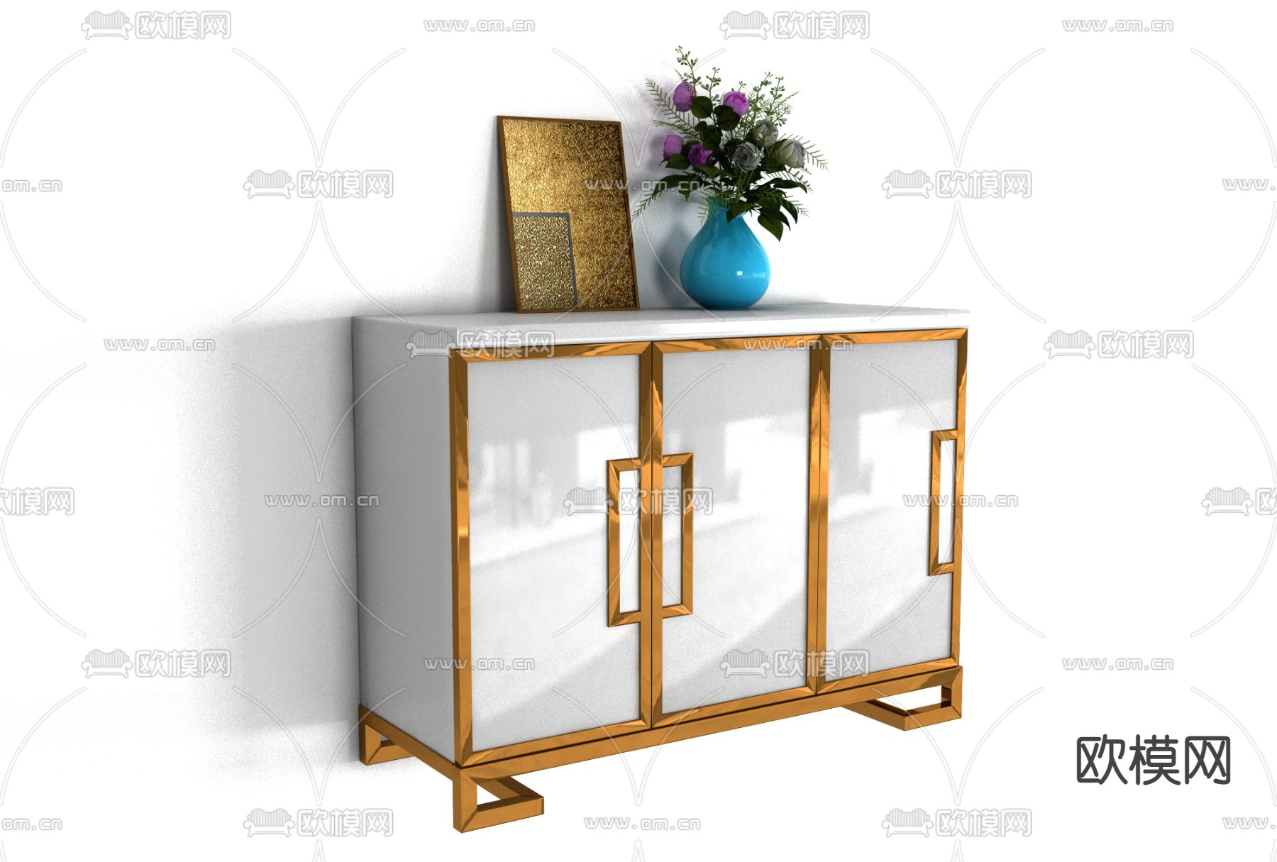 美式轻奢边柜免费3d模型下载