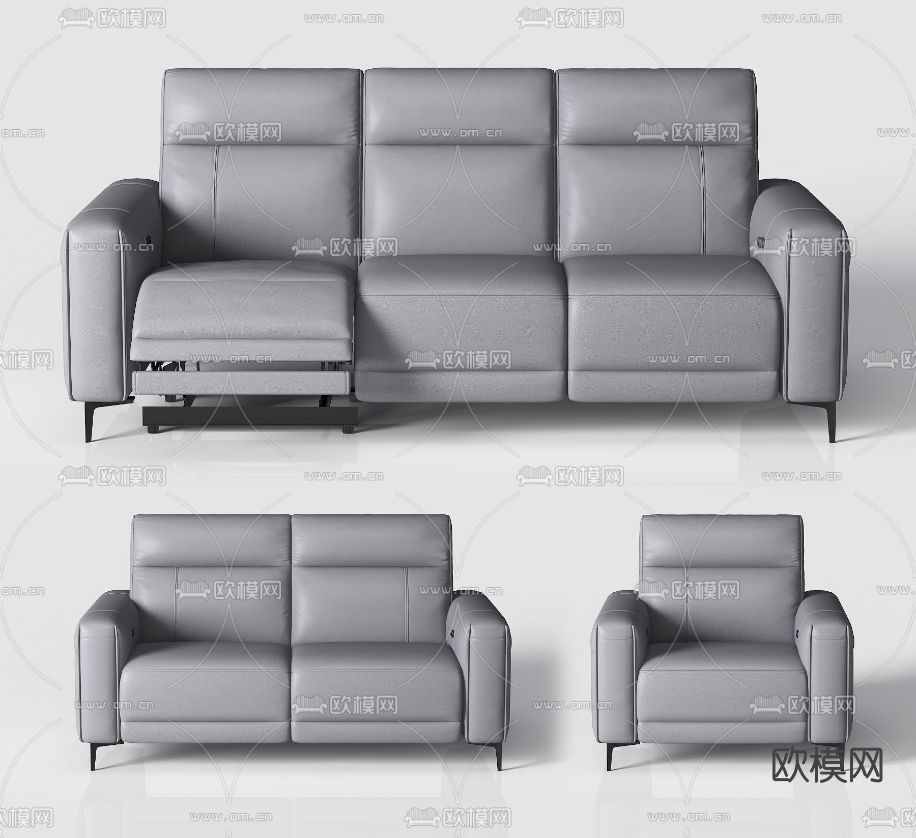 现代皮革多人沙发免费3d模型下载