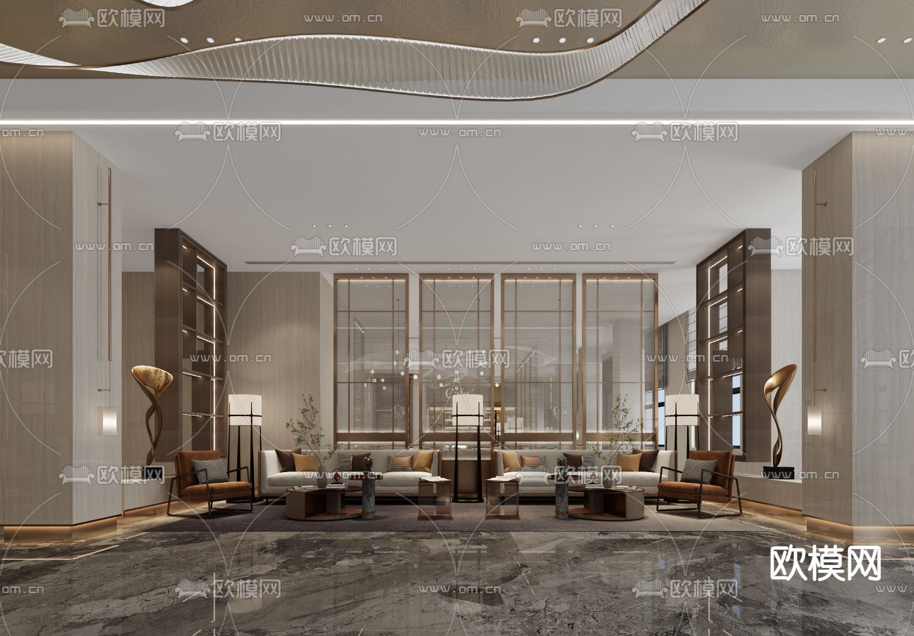 现代轻奢酒店大厅免费3d模型