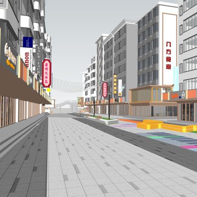  现代商业街su模型 