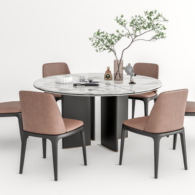 现代圆桌餐桌椅su模型