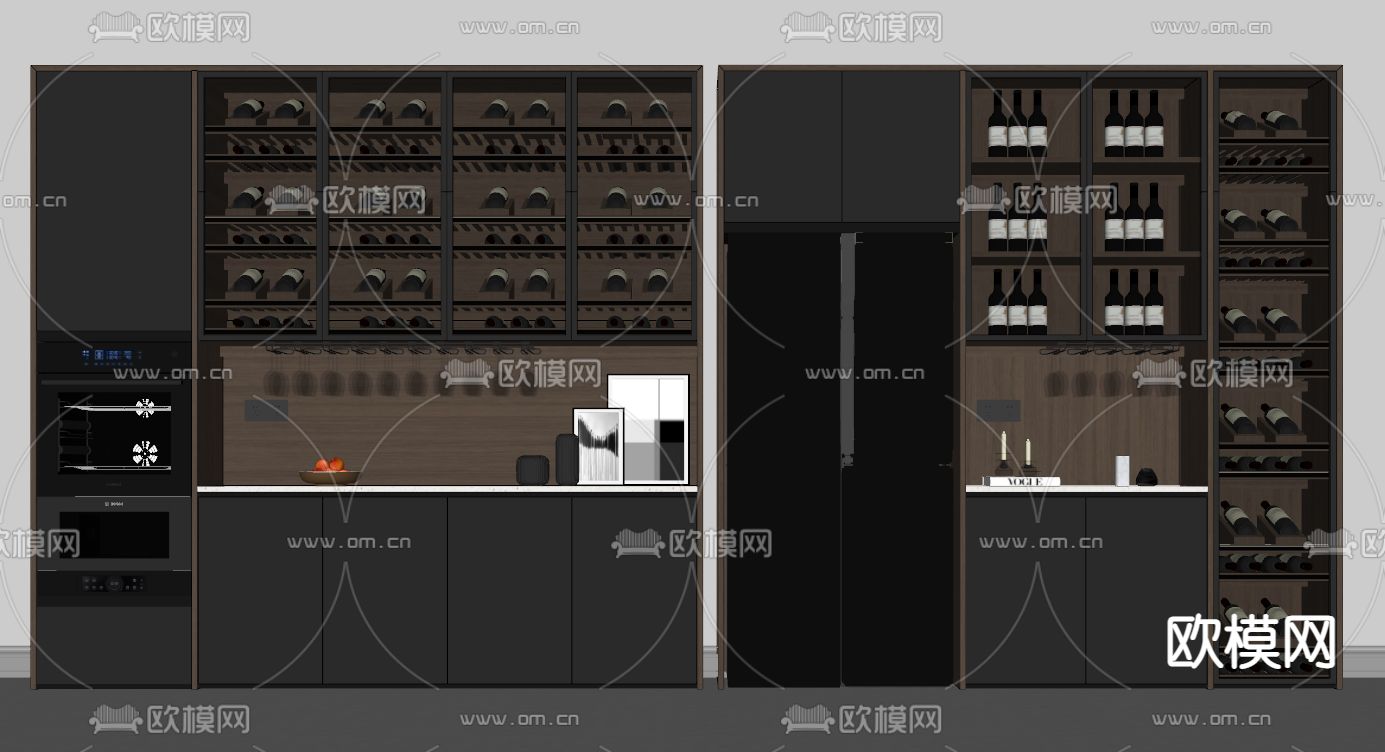 现代轻奢酒柜su模型下载（渲染图2）