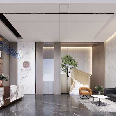  新中式酒店大堂前台su模型 