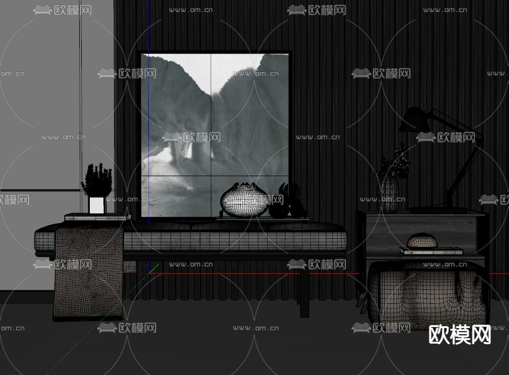 现代轻奢床尾凳su模型下载（渲染图2）