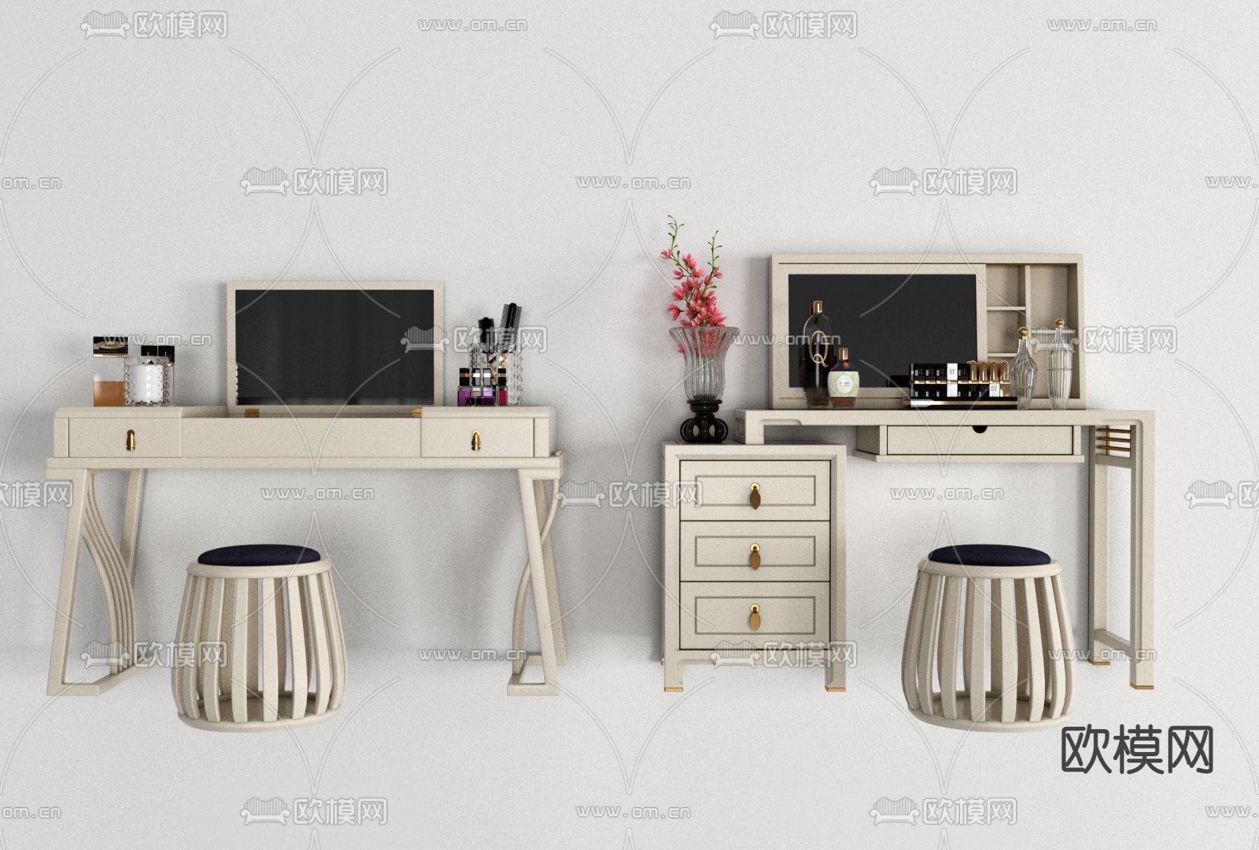 简欧梳妆台椅免费3d模型下载