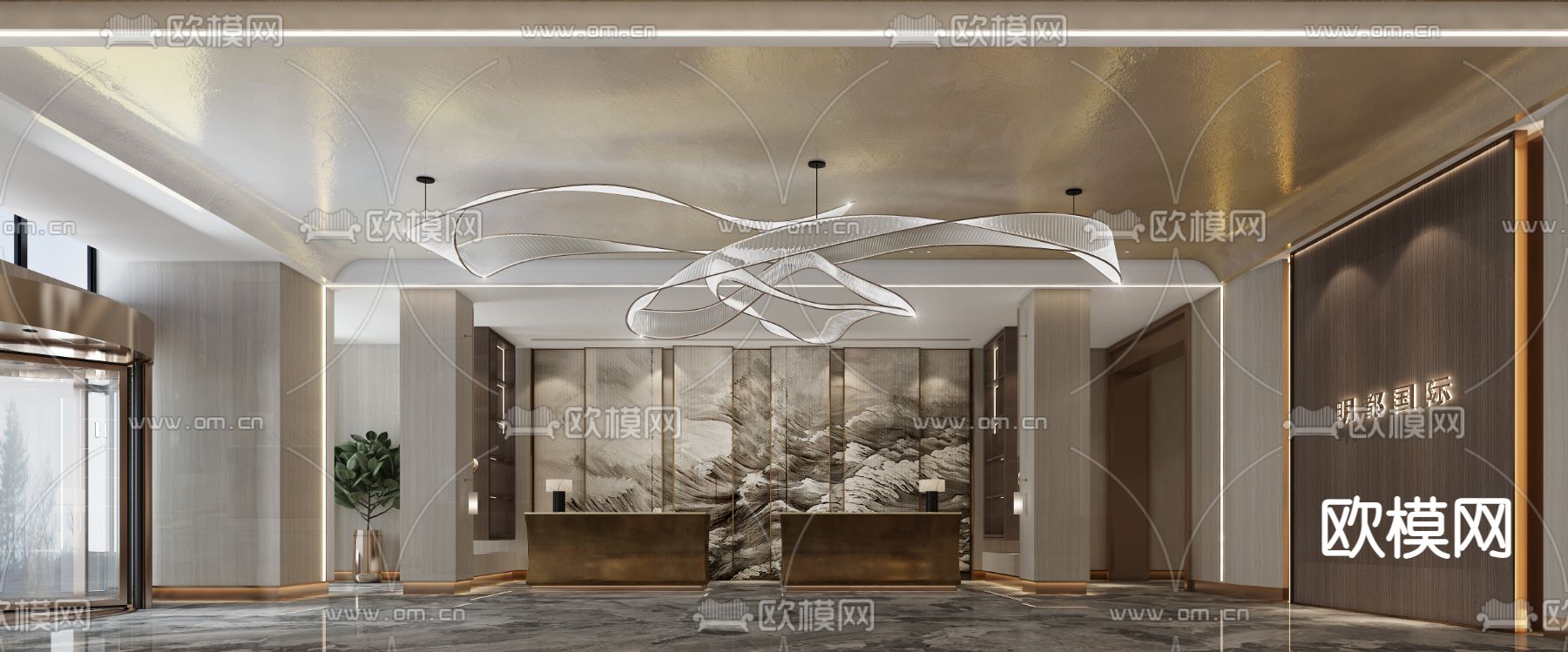现代轻奢酒店大厅免费3d模型